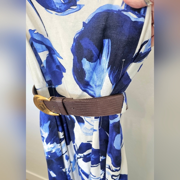NWT Donna Karan Classy Linen Dress with Blue and White Floral Design Size 10 - Picture 5 of 6